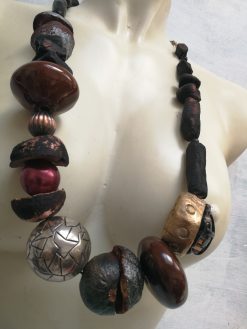 Beaded Choker, Classic Statement Jewelry, Big Bold Chunky Necklaces, Metallic & Ceramic Sculptured Brutalist Design