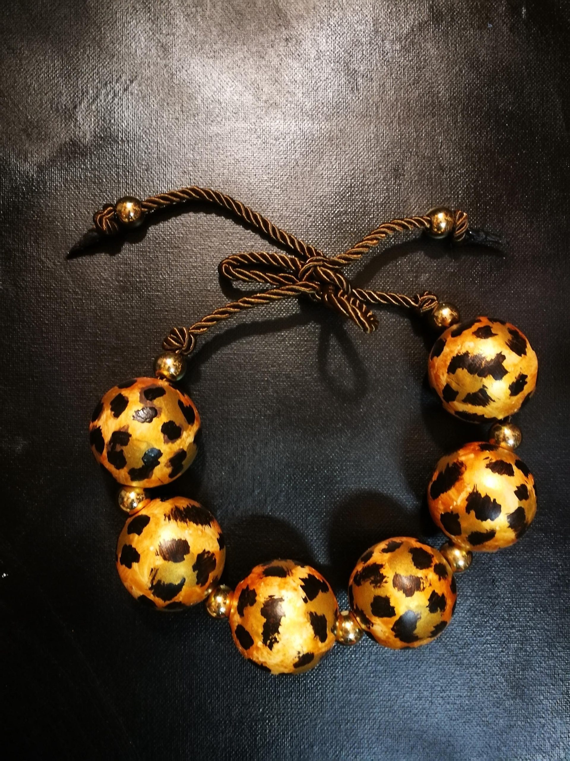 Oversized Necklace Hand Painted Leopard Orb Beaded Statement OOAK Haute Couture Jewelry Sculptured Wild