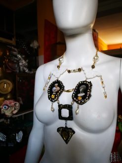 Baroque Necklace, Roman Statue Fine Jewelry, Sculptural & Enamel Rococo Pendant Luxury Filigree Golden Charm