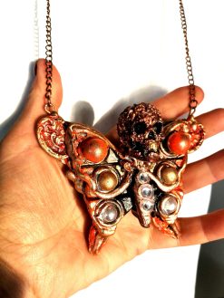 Luna Moth Necklace, Jewelry Love Never Fails, Lunar Butterfly Sugar Skull, Gothic Jewel Necklace Elegant Pendant