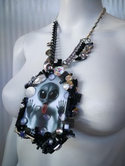 Futuristic Necklace Alien, Avant-garde UFO Jewelry, Area 51 Extraterrestrial E.T , Modernist Design Pendant