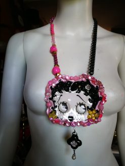 Large Betty Boop Pendant with Black Chain , Whimsical Femme Fatale Jewelry Hollywood Icon Necklace