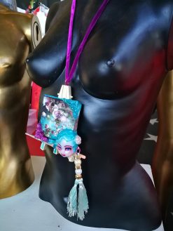 Doll Head Necklace, Artist Palette OOAK Pendant, Big Bold Chunky Tassel Statement Sculpture Jewelry