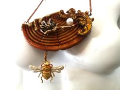 Queen Bee Necklace, Luxury Jewelry Baroque Flower, Gold Bumble Honey Nest Pendant Insect Charm