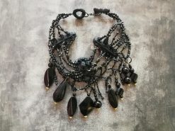 Gothic Beaded Choker, Embroidered Jewelry Bib, Victorian Necklace