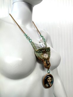 Alice in Wonderland Necklace, White Rabbit, Mad Hatter, Handmade Pendant
