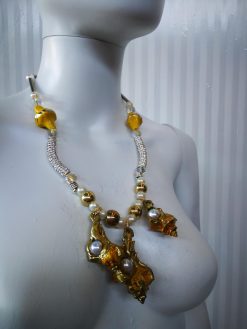 Handmade Puka Shell Conch Necklace, Lime Yellow Seashell Charm, Abalone, Cubic Zirconia