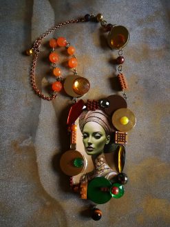 Futuristic Jewelry 1960 1970 Design, Necklace Assemblage Pendant Modernist Locket, Pop Art Necklet Disco Fashion Style