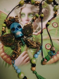 Sugar Skull Butterfly Crown Necklace, Gothic Macabre Jewelry
