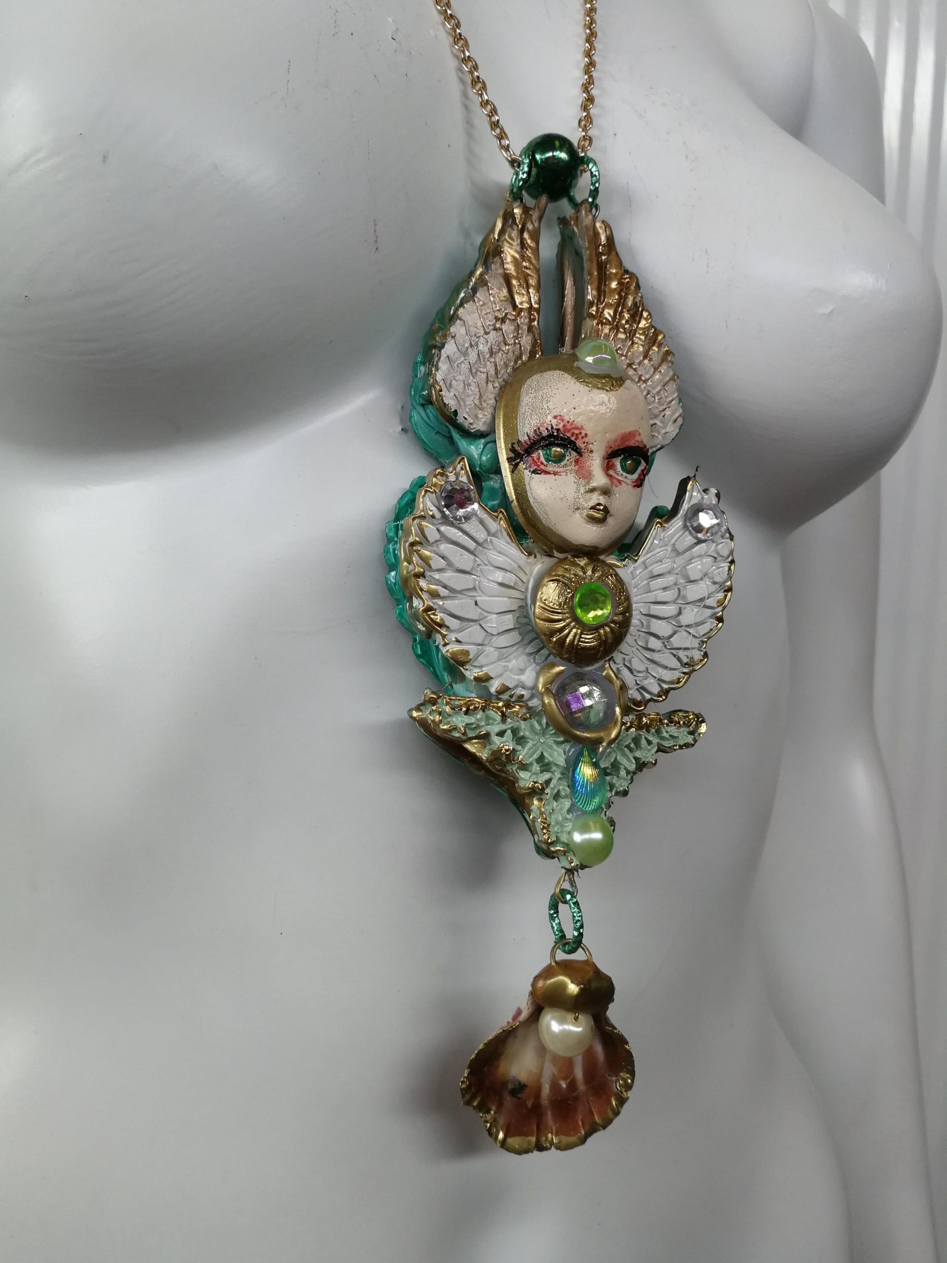 Art Deco Doll Head Pendant, Belle Epoque Necklace Charm