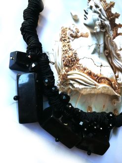 Handmade Italian Avant-Garde Black Stone Necklace, Chunky Collar