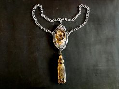 Art Deco Silver Pendant, Golden Music Ear, Brutalist Chain Locket