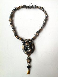 Handmade Sleeping Mermaid Pendant Necklace, Chunky Beaded Jewelry