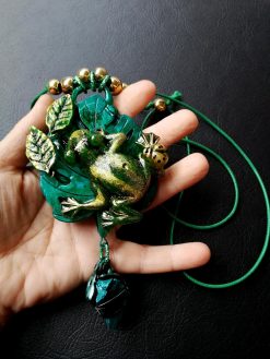 Witch Familiar Frog Necklace, Polymer Clay Amulet, Spirit Guide Jewelry