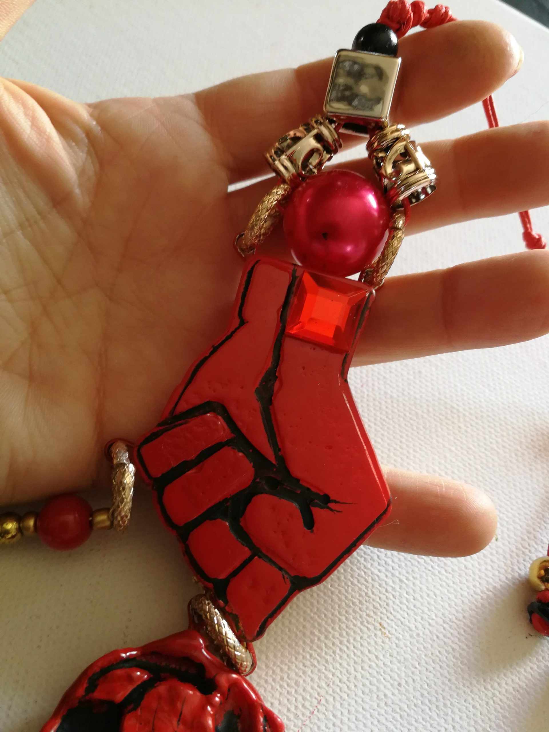 Red Anatomical Heart Statement Necklace, Evil Eye, Bee and Flower Charms
