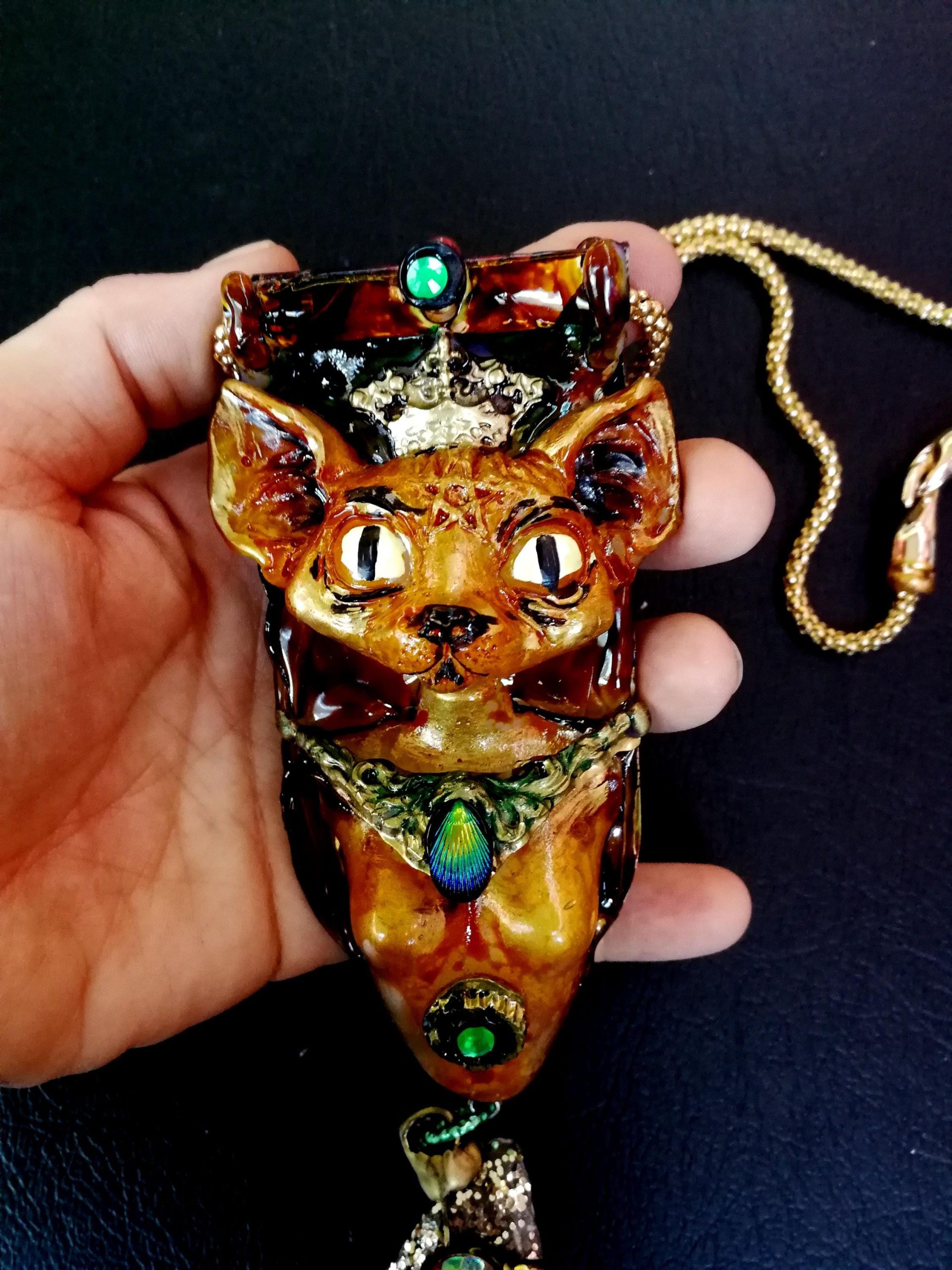 Handmade Bastet Cat Pendant, Belle Epoque Egyptian Revival Jewelry