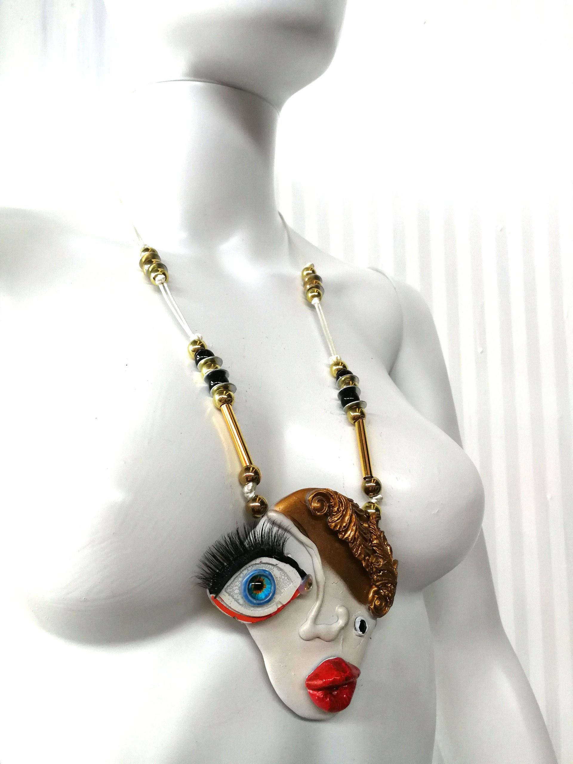 Brutalist Face Pendant, Pop Art Necklace, Handmade Italian Jewelry