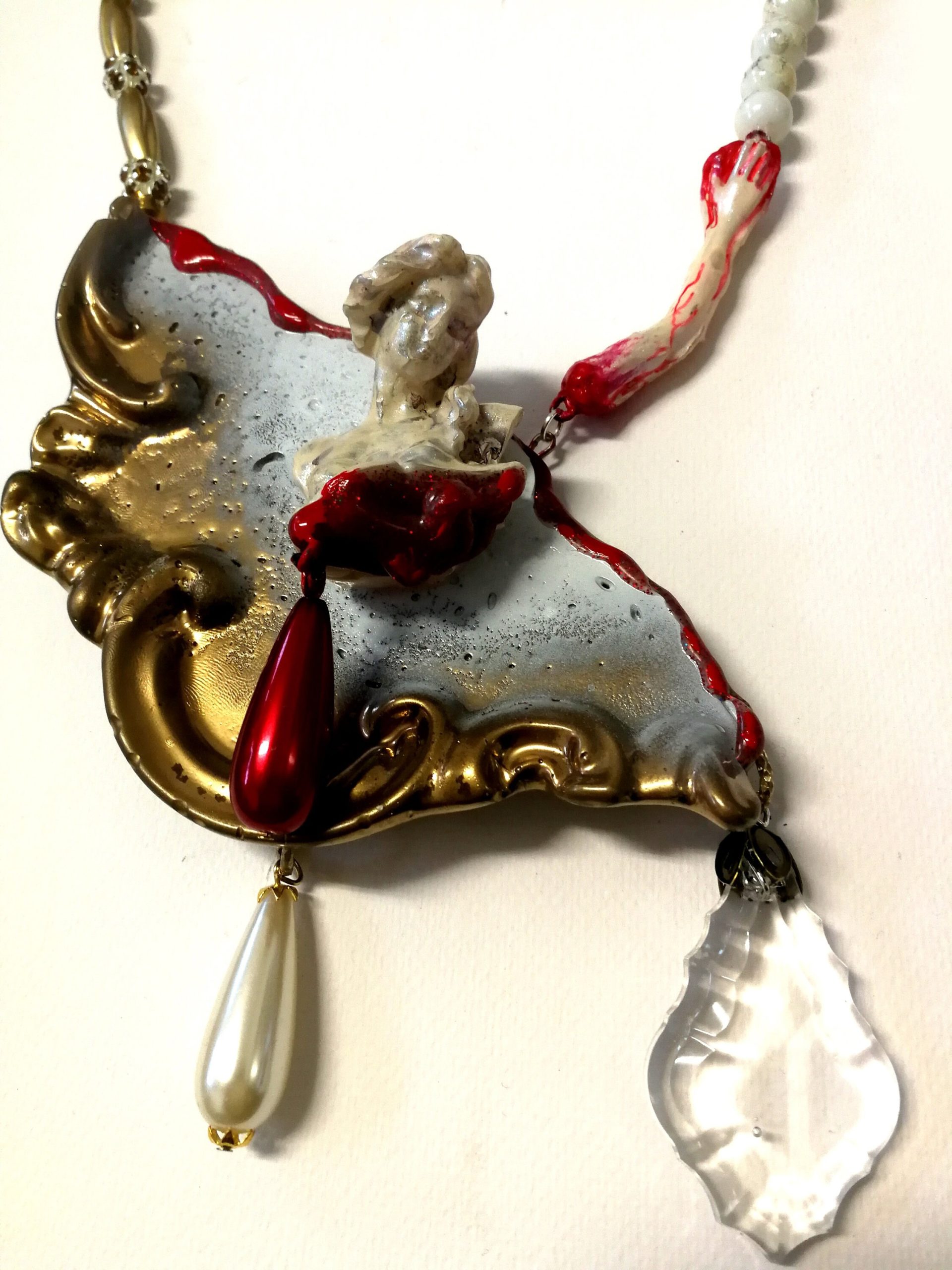 Dramatic Jewelry Baroque Luxury Bib Pendant, Sculptural Antique Statue Charm Crystal & Pearl Statement Necklace