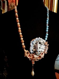 Art Deco Koi Fish Pearl Necklace, Handmade Sea Life Amulet