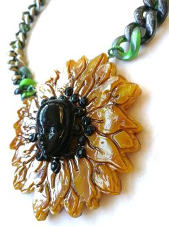 Sunflower Necklace and Bracelet Daisy Pendant, Floral Suit Set Jewelry, Sun Flower Brutalist Modernist
