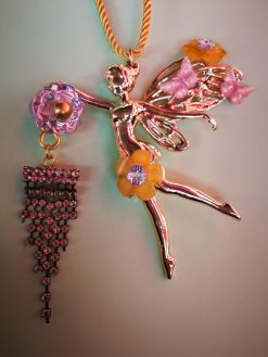 Fairy Wings Jewelry, Fairies Tale Golden Ballerina Butterfly Doll Pendant, Ballet Dance Figure Necklace