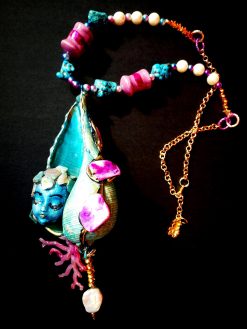 Turquoise Necklace, Puka Shell Stone Luxury Jewelry, Nautilus Pendant Seashell Natural Sea Conch & Cowrie