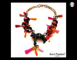 Handmade Monkey Pendant Necklace, Beaded Tassel Bib, Italian Couture