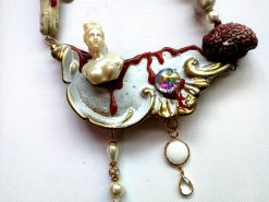 Brutalist Bib Necklace, Asymmetrical Statue, Brain Charm, Handmade Couture