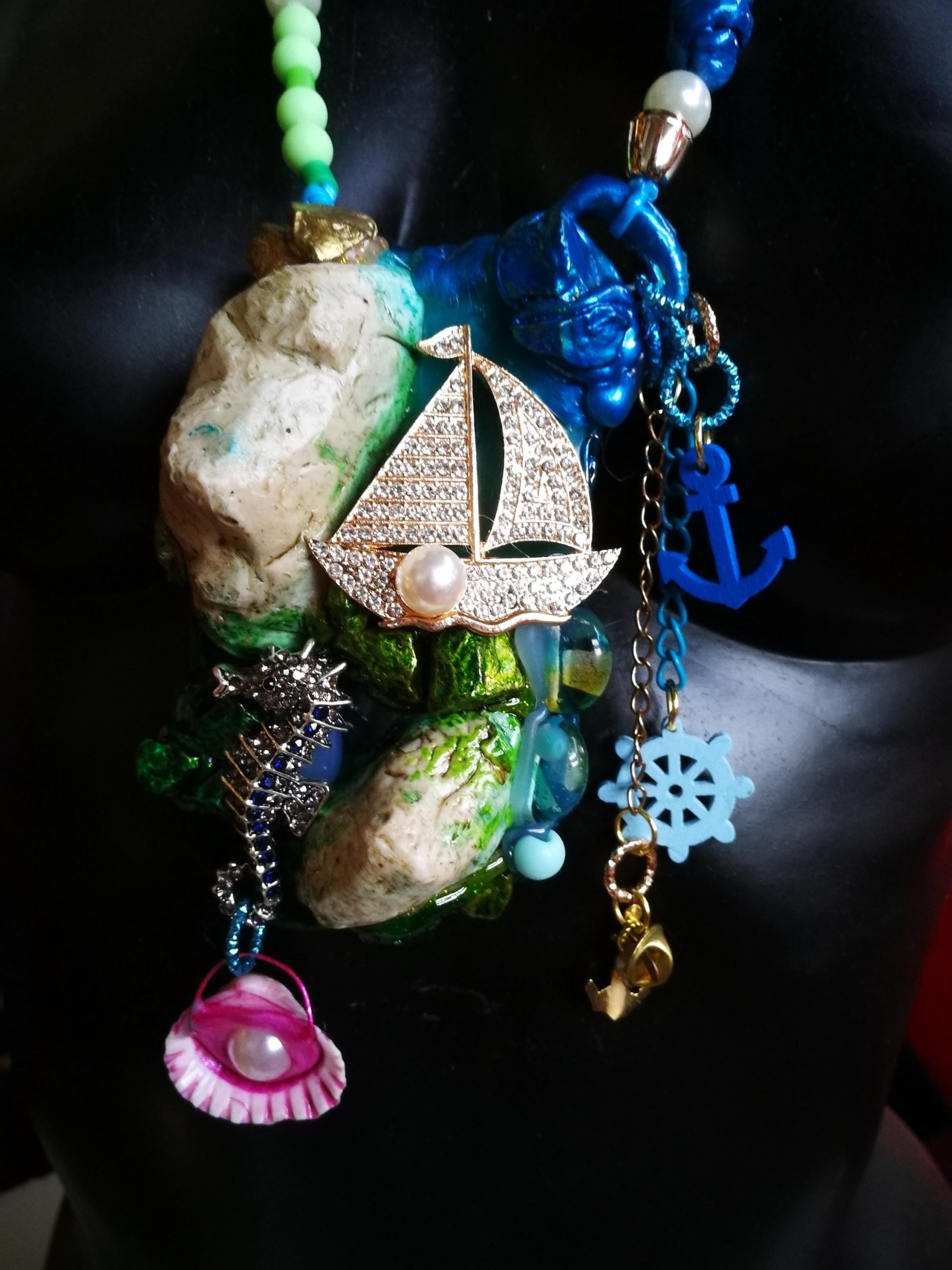 Shell Necklace, Statement Charm Pendant, Seashell Mermaid Jewelry, Sculpture Pendant, Luxury Cruise Ship Marine