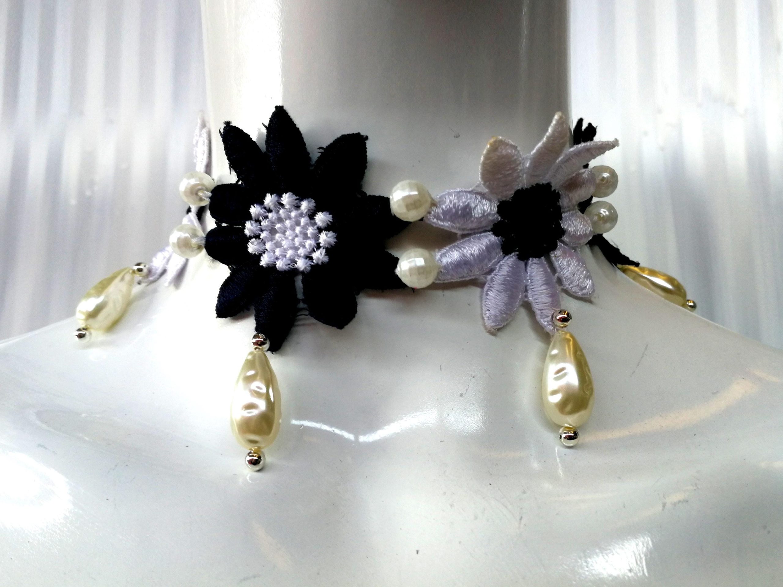 Bride Jewelry Set, Macrame Earrings Choker Embroidered, Pearl Wedding Accessories, Crochet Lace Flower Necklace