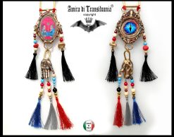 Buddha Jewelry, Statement Necklace Chunky Tribal Beaded Choker, Buddhist Pendant & Dragon Eye Sculptural Luxury