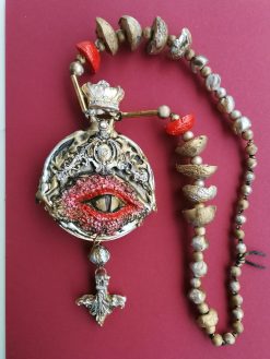Dragon Eye Pendant, Royal Crown Gothic Jewelry Locket Medallion Charm Sculpture Statement Aristocratic Necklace