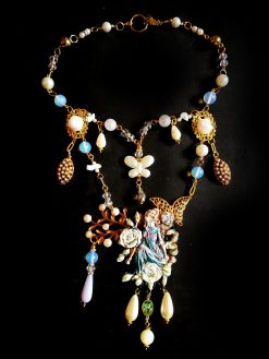 Fine Jewelry, Marie Antoniette Rococo Pendant, Luxury Medallion Baroque Charm Pearls, Roses Filigree Romantic