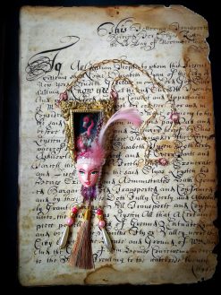 Pink Flamingo Jewelry, Exotic Bird Pendant, Doll Head Sculpture, Baroque Charm Necklace Feather & Tassel