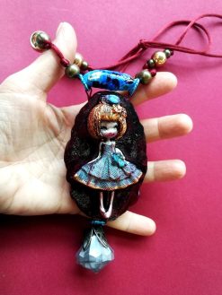 Polymer Clay Doll Pendant, Handmade Fantasy Beaded Necklace, Dolly Doom Collection OOAK Sculpture Necklace
