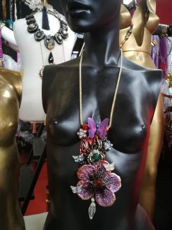 Art Nouveau Necklace, Flower Leaf Elegant Pendant, Jewelry Spider Insect, Butterfly Orchid Crystal Charm