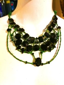Statement Jewelry, Scoop Necklace Crystal Strass, Green Emerald Rhinestone Choker Jewellery, Luxury Elegant Beaded