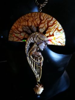 Siren Mermaid, Belle Epoque Jewelry Art Noiuveau, Liberty Style Bib Pendant Seashell Charm Shell