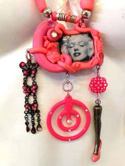 Vintage Assemblage Jewelry, Modernist Pendant Designer Jewelry Chunky Layered Necklace, Lariat Charm Jewellery Shop