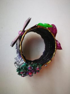 Bangle Bracelet Breastfeeding Sculptural Cuff, Doll Head Flower & Butterfly Luxury Maximalist Jewelry Baroque Rococo