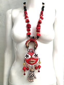 Tribal Jewelry Ainu Tribe, Japanese Folk Chunky Pendant, Helping Hand Statement Necklace Charm Maximalist
