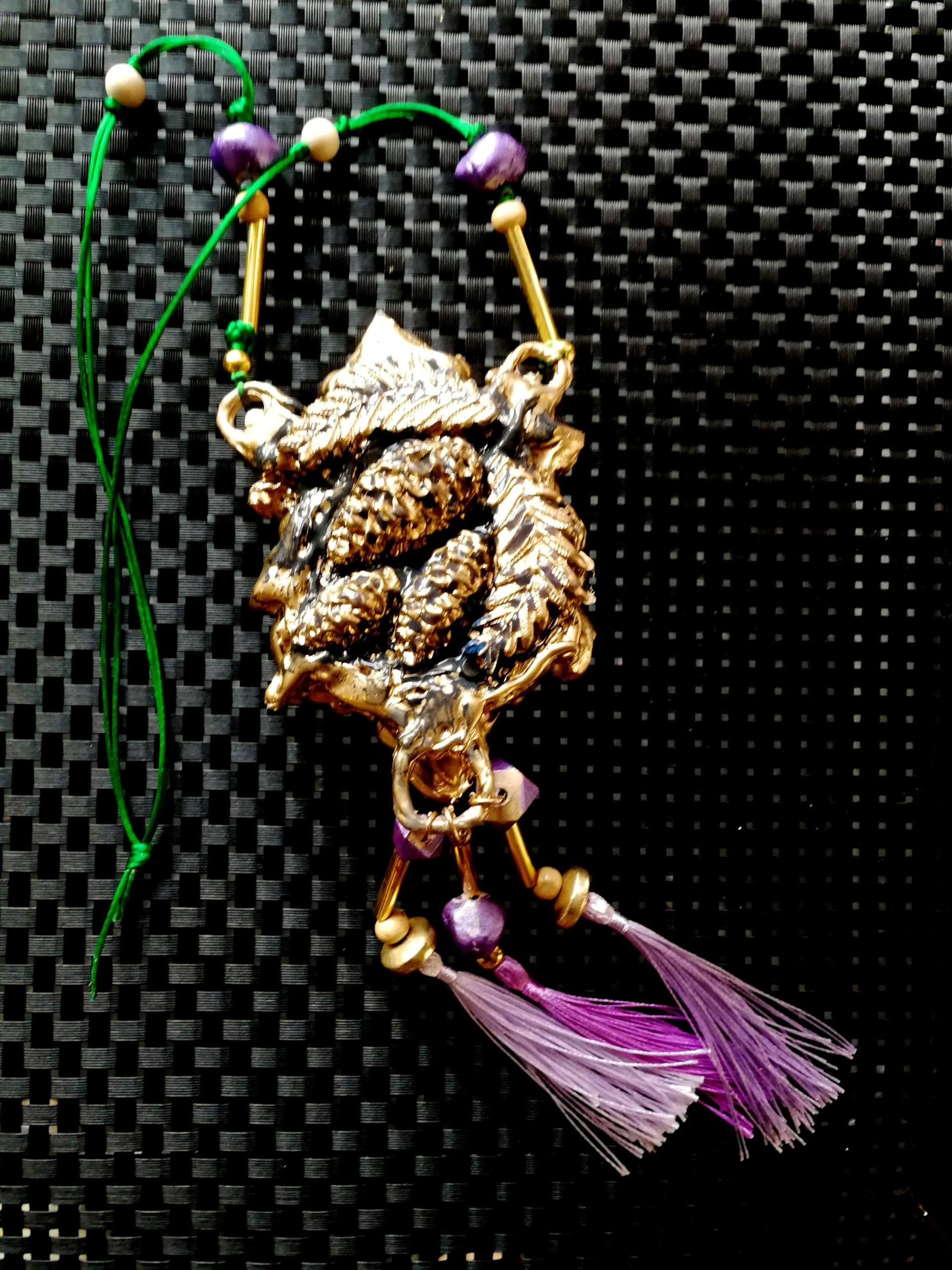 Designer Jewelry, Chunky Pendant Forest Spirit Guide, Green Elf Little People Locket Necklace Charm