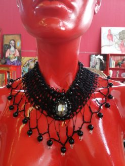 Marie Antoniette Choker, Embroidered Crochet Fine Lace Jewelry, Medallion Necklace Fetish Collar Statement Cameo
