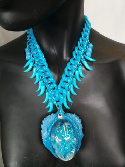Dragon Egg, Futuristic Necklace, Cornicello Italian Horn Charm, Fantasy Fairy Tale Pendant, Transparent Jewelry