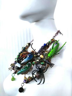 Chunky Insect Necklace, Brutalist Fly Bee Dragonfly Collar Bib