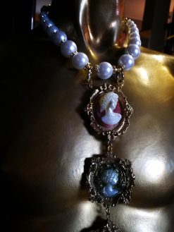 Gallery Wall Cameo Tie Necklace, Layered Pendant Statement Jewelry Antique Historical Baroque Sculptural Jewel