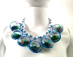 Futuristic Necklace Transparent Ball Jewelry, Avangarde Beaded Necklet Charm, Italian Design Choker Collar Caleidoscope