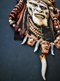 Tribal Shaman Necklace, Boho Horn Pendant, Rustic Ethnic Statement Jewelry Native American Indian Charm