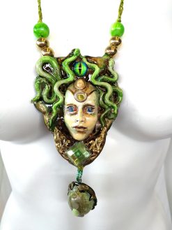 Medusa Jewelry Pendant Necklace, Snake Goddess Greek Mythology Sculpture, Minoan Serpent Eye Locket Charm