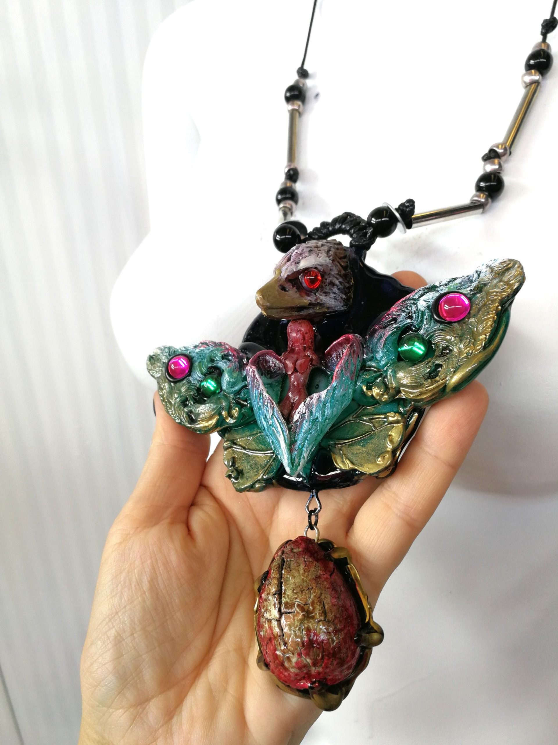 Eagle Bird Necklace, Lunar Moth Butterfly Pendant Silhouette Liberty Jewelry, Amulet Coccon Charm Crystal